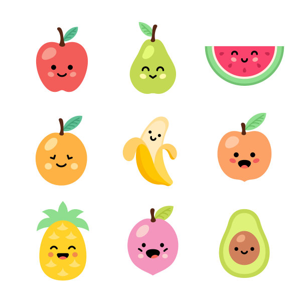 卡哇伊风格的水果矢量图标集图片下载