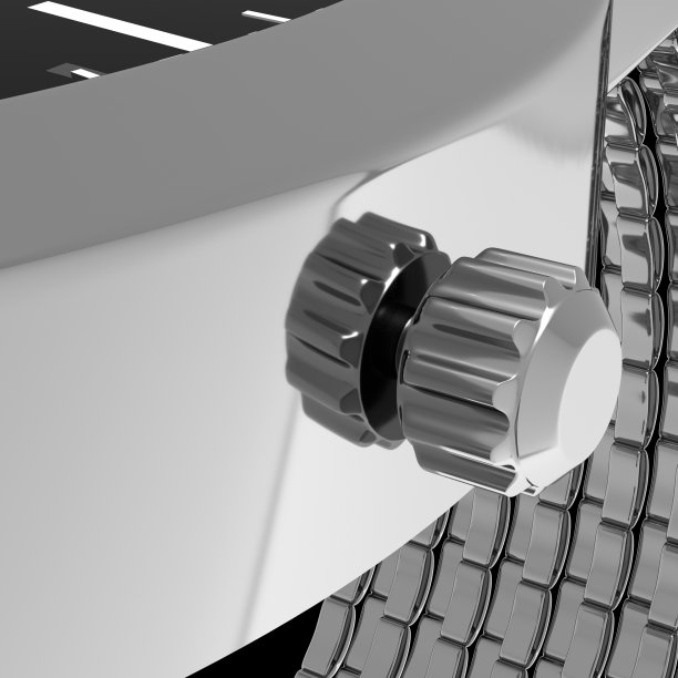 全金属手表3D渲染显示皇冠和时间指针图片下载