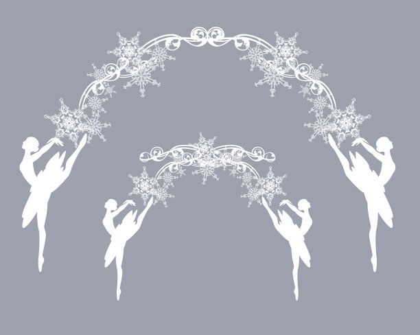 冬季芭蕾舞者和雪花拱架向量图片下载