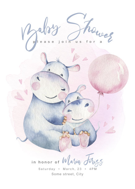 手绘可爱孤立的热带夏季水彩画河马动物。河马宝宝和妈妈卡通动物插图，丛林树，巴西时尚设计。欢迎收藏。图片下载