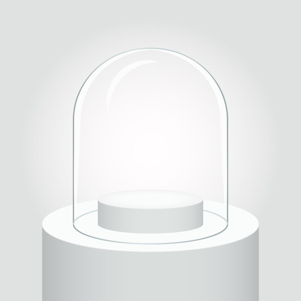 空透明玻璃圆顶平台上的产品。白色渐变模板模拟展览，广告和演示。矢量图图片下载