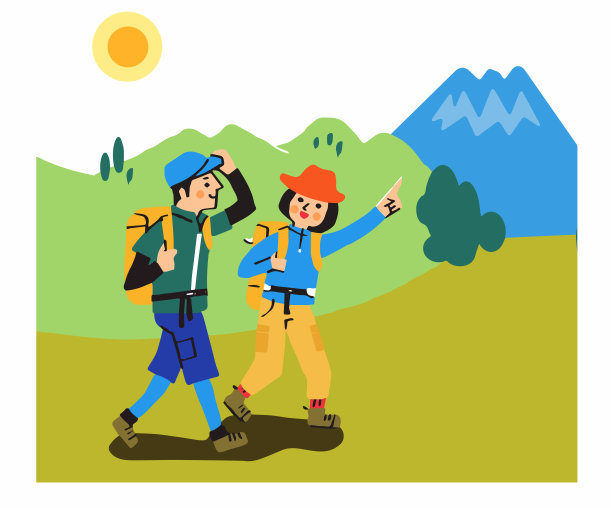 年轻夫妇微笑着攀登图片下载