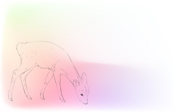 现实动物插图:彩虹色的背景:小鹿吃草图片下载