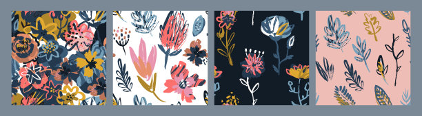 集矢量彩色拼贴当代自然无缝图案。图片下载