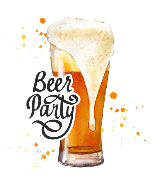啤酒派对海报。水彩插图，描绘了酒吧中风格独特的淡啤酒杯。庆祝活动饮品菜单。啤酒节图片下载
