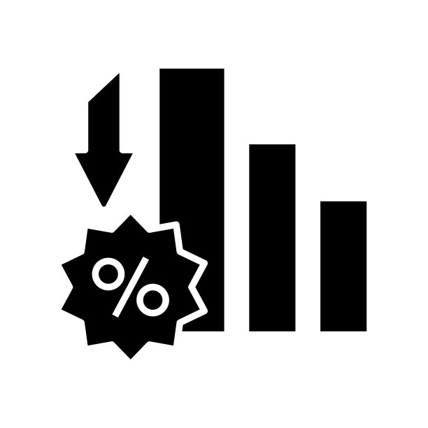 利率下降黑色图标、概念插图、矢量平面符号、字形符号图片下载