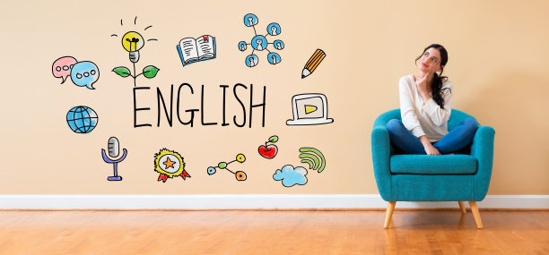 与女人以沉思的姿势学习英语概念图片下载