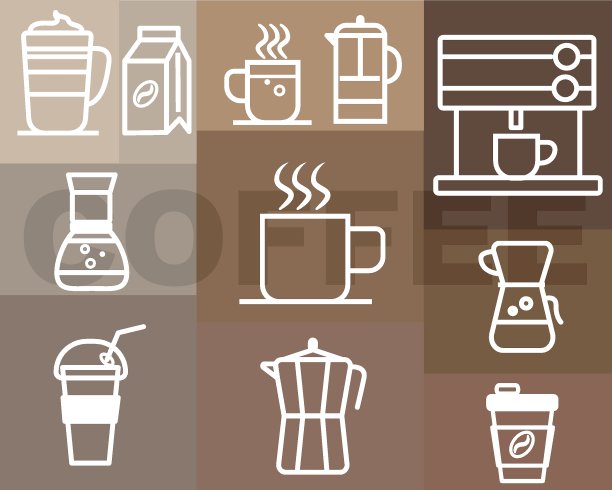 向量插图的咖啡机图标设置图片下载