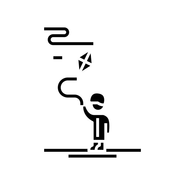 风筝飞行的黑色图标，概念插图，矢量平面符号，象形符号图片下载