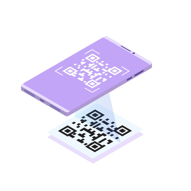 用智能手机扫描二维码。向量等距插图。图片下载