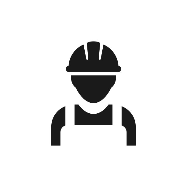 戴着安全帽的工人或建筑工人黑色矢量图标图片下载