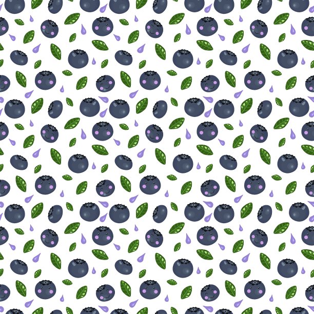 可爱的无缝蓝莓和绿叶图案图片下载