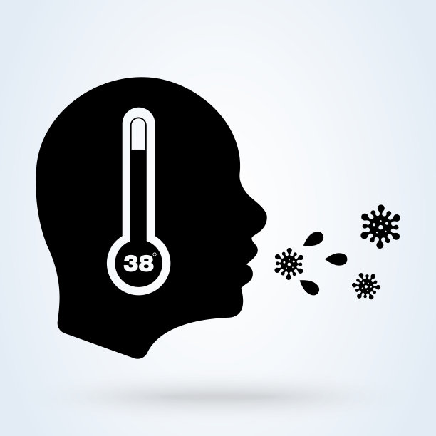 发烧，咳嗽，高温图标。温度计图标。流感病毒疾病的象征疾病的症状。素材图片