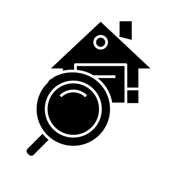 房屋搜索黑色图标，概念插图，矢量平面符号，象形符号图片下载