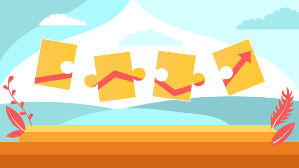 商业团队合作，头脑风暴战略概念。拼图与成长图表。商业合作和伙伴关系。团队合作伙伴关系的比喻。卡通平的风格。矢量图图片下载