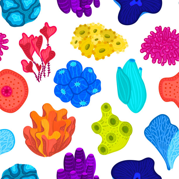 矢量无缝模式与珊瑚。背景与丰富多彩的海洋或海洋生活。海底世界图片下载