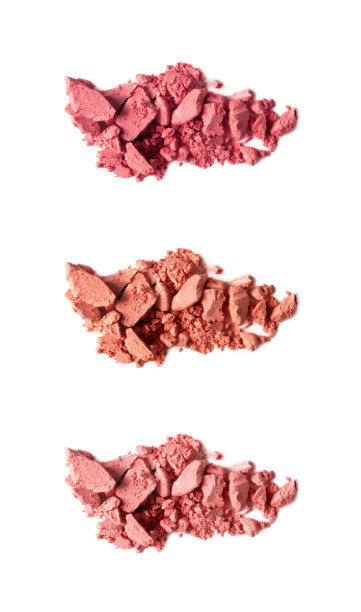 调色板哑光腮红污点孤立的白色背景，特写。样品不同的裸色调腮红，微距图片下载