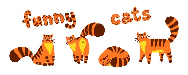 有趣的害羞的猫，一套插图颜色字符孤立在一个白色的背景。手绘漫画图片下载