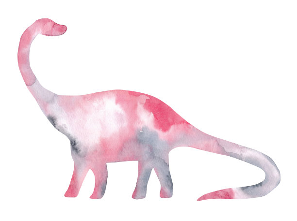 水彩手绘腕龙恐龙轮廓孤立在白色的背景。图片下载