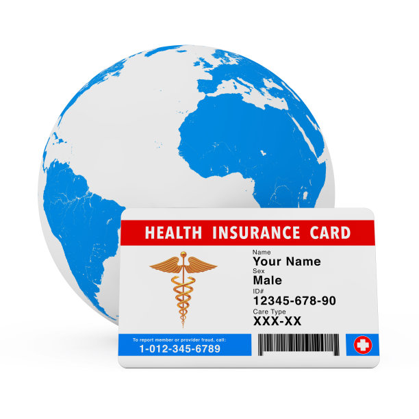 健康保险医疗卡概念在地球仪前。3d渲染图片下载