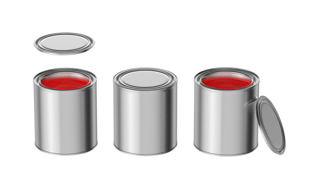 油漆罐现实。桶里的红色。金属锡罐容器隔离在白色背景上图片下载