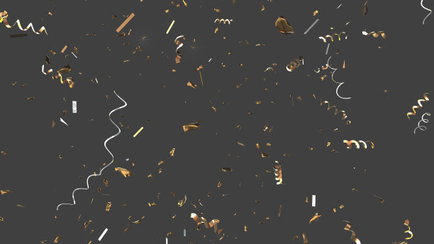 金色和银色的五彩纸屑飘落下来。提供裁剪路径，提取背景。图片下载