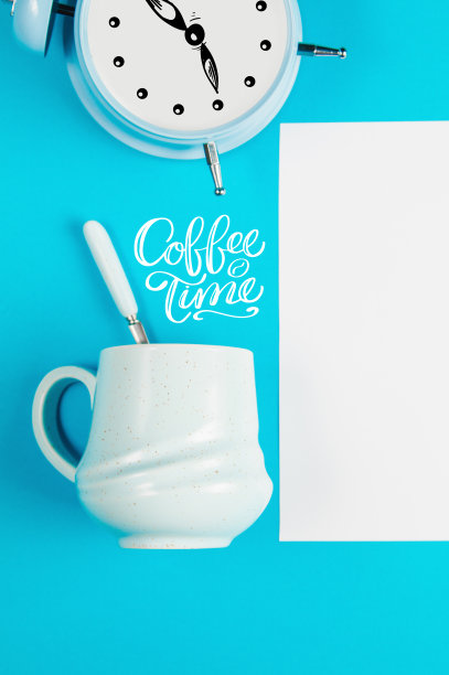 咖啡杯与笔记本和时钟报价咖啡时间图片下载