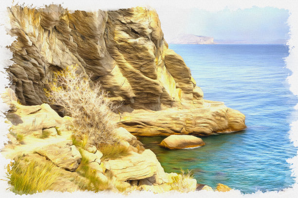 模仿一幅画。油漆。呈现。黑海海岸，Koba-Kaya山图片下载