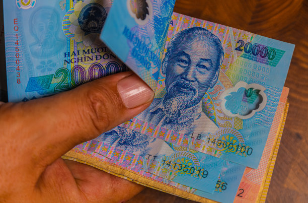 男性手中的越南货币图片下载