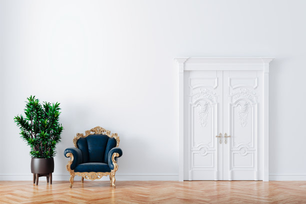 3d渲染漂亮的复古室内与皮革扶手椅和一株植物图片下载
