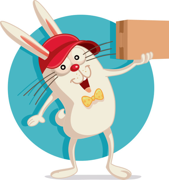 快递兔与纸板盒矢量卡通图片下载