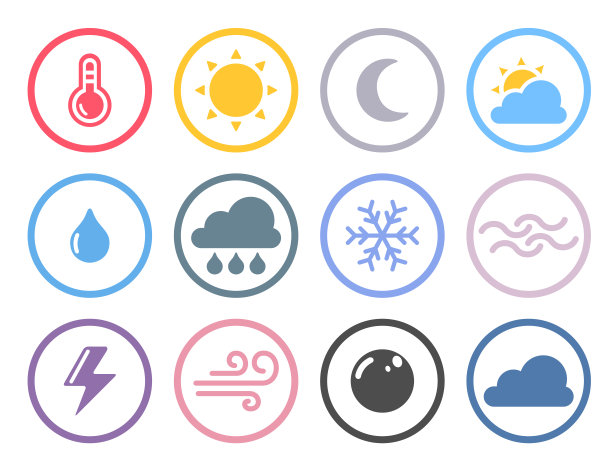 矢量彩色天气按钮图标图片下载