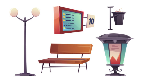 城市公交车站长椅和时间表图片下载