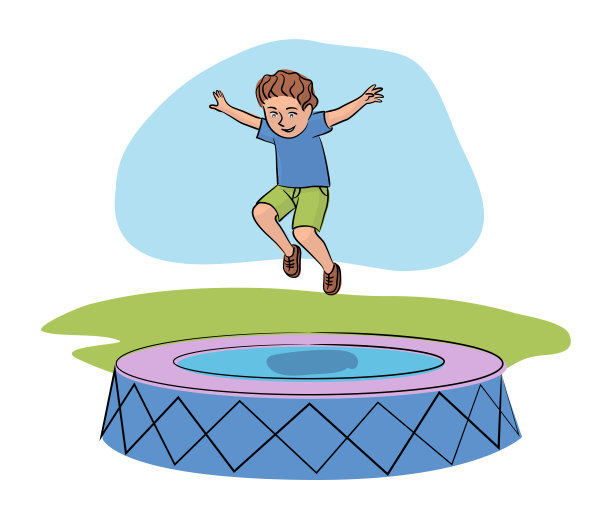 男孩在蹦床上跳得很开心素材图片