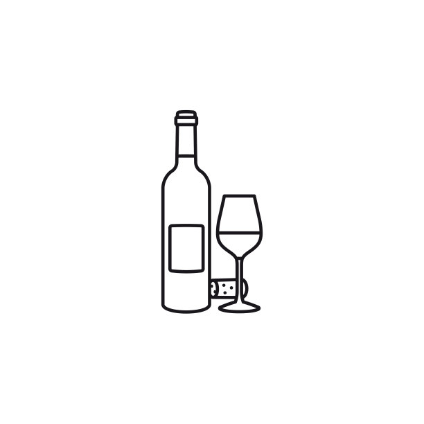 葡萄酒瓶和酒杯矢量图标图片下载