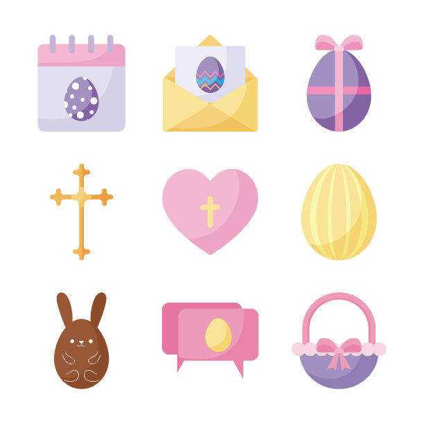 复活节快乐平面风格图标集矢量设计图片下载