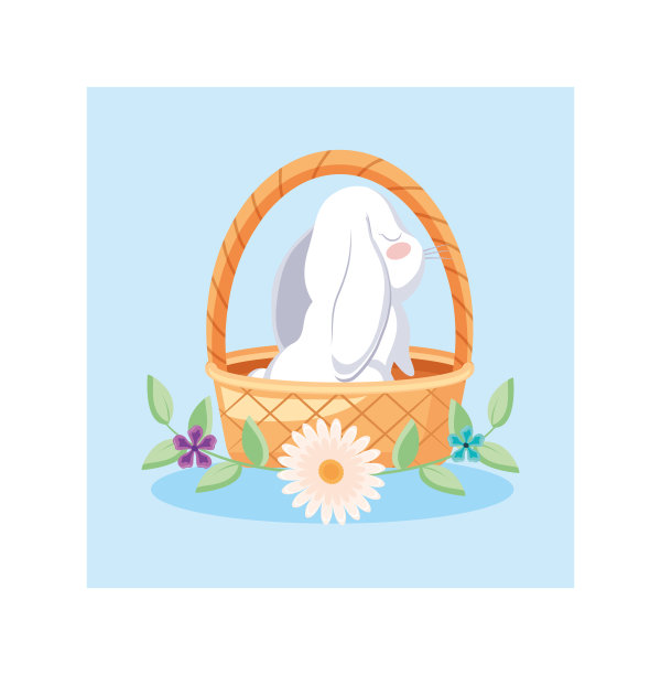 柳条篮子和可爱的兔子图片下载