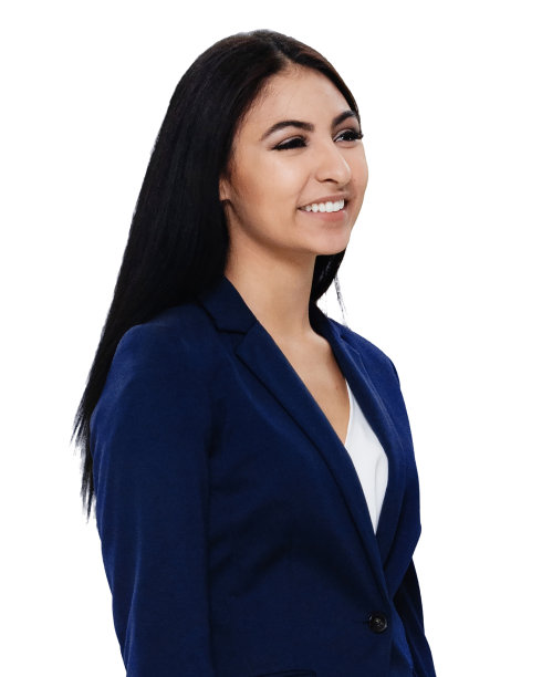 拉丁美洲和西班牙裔的年轻女性商人站在白色背景下穿着夹克图片下载