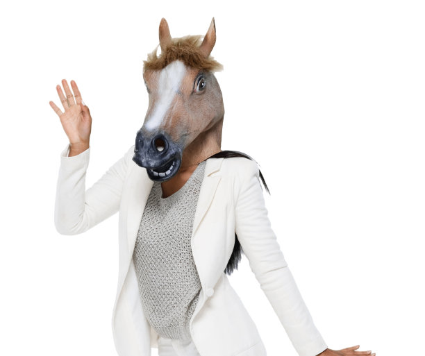 拉丁美洲和西班牙裔女商人在白色背景下穿着马的服装图片下载