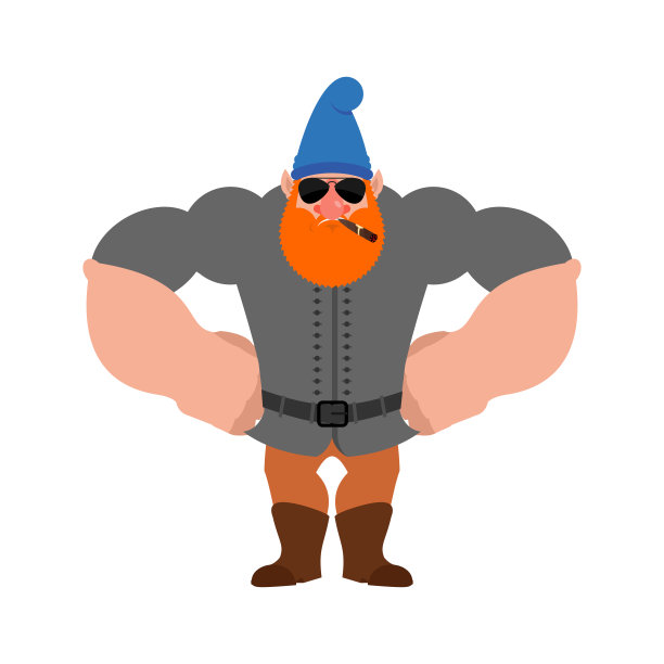 花园侏儒强酷严肃。矮严格。矢量图图片下载