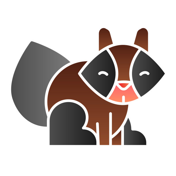 浣熊平图标。坐森林动物剪影。动物矢量设计概念，渐变风格的象形图上的白色背景，图形为web或应用程序。图片下载