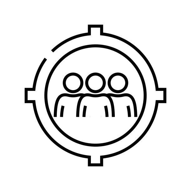 目标受众搜索线条图标，概念标志，轮廓矢量图，线性符号图片下载