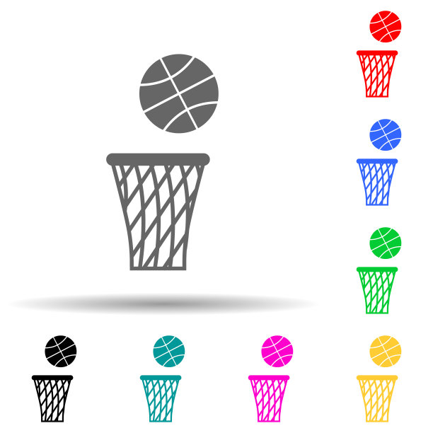 篮球和篮球多色风格图标。简单的字形，平面矢量运动图标的用户界面和用户体验，网站或移动应用程序图片下载