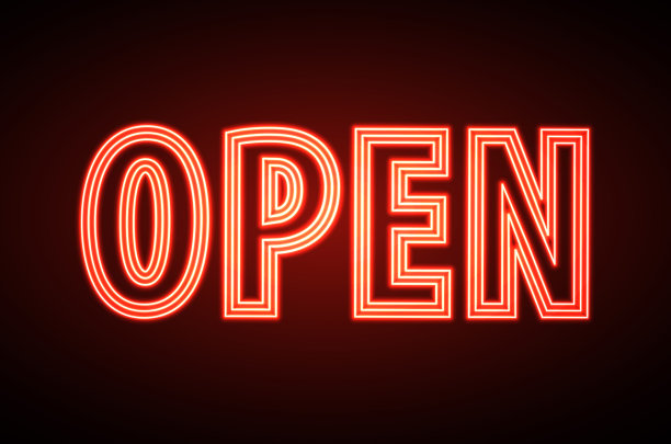 霓虹灯打开。复古电招牌图片下载