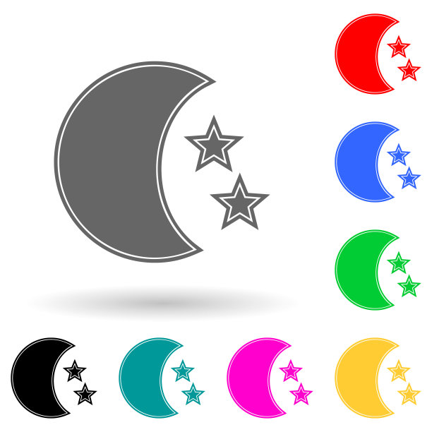星星和月亮多色风格图标。用于UI和UX、网站或移动应用的简单glyph、扁平矢量空间图标图片下载