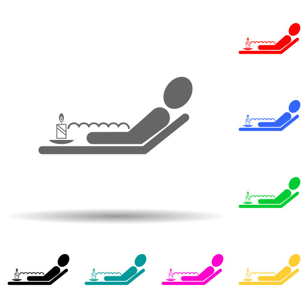 放松在浴缸用泡沫多色风格图标。简单的字形，平面矢量水疗图标的用户界面和用户体验，网站或移动应用程序图片下载