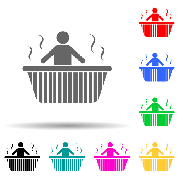 放松在浴缸多色风格图标。简单的字形，平面矢量水疗图标的用户界面和用户体验，网站或移动应用程序图片下载