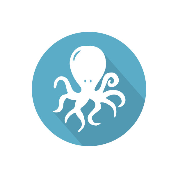 章鱼图标。孤立的章鱼在蓝色圆圈。海洋生物，海洋，海洋学。图片下载