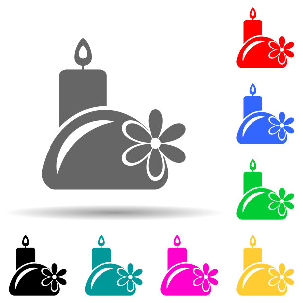 香薰蜡烛多色风格图标。简单的字形，平面矢量水疗图标的用户界面和用户体验，网站或移动应用程序图片下载
