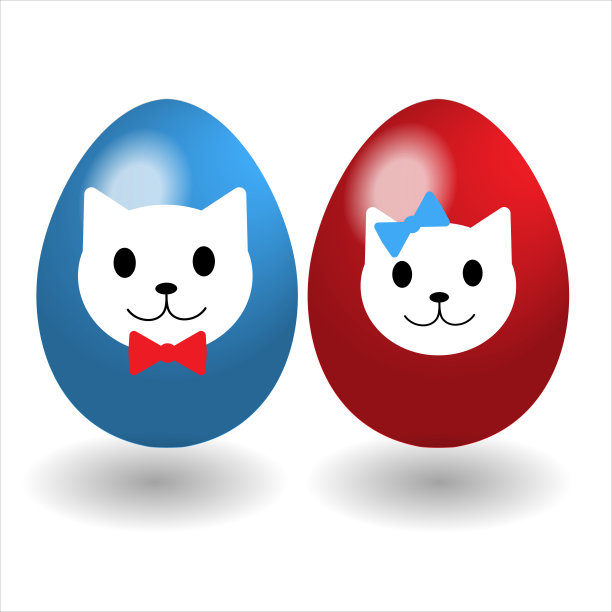 带有猫脸的复活节蛋。五彩缤纷的复活节彩蛋孤立在白色背景。图片下载